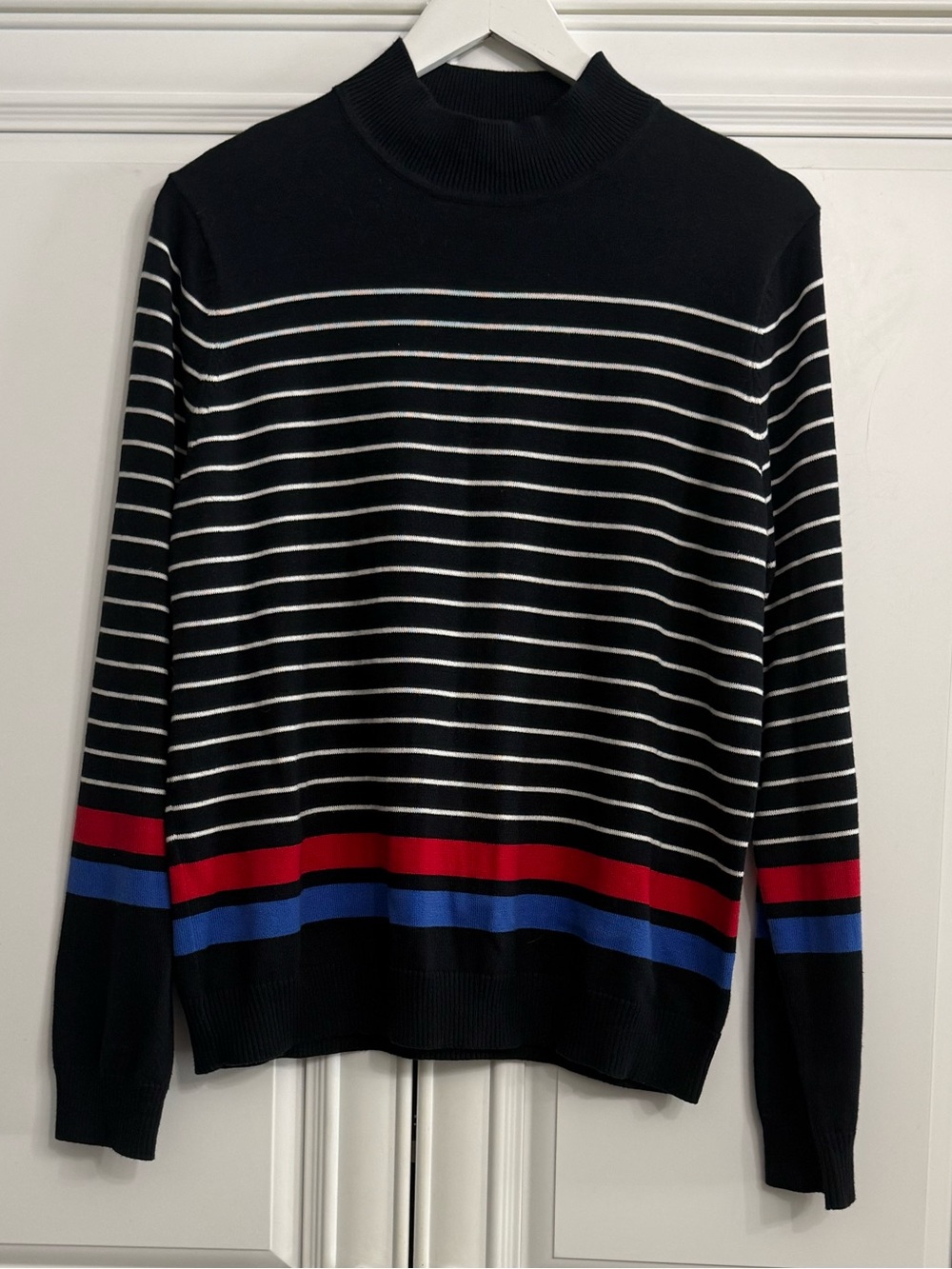 Northern Reflections Women's Long Sleeve Striped Mock Neck Cotton Sweater Large